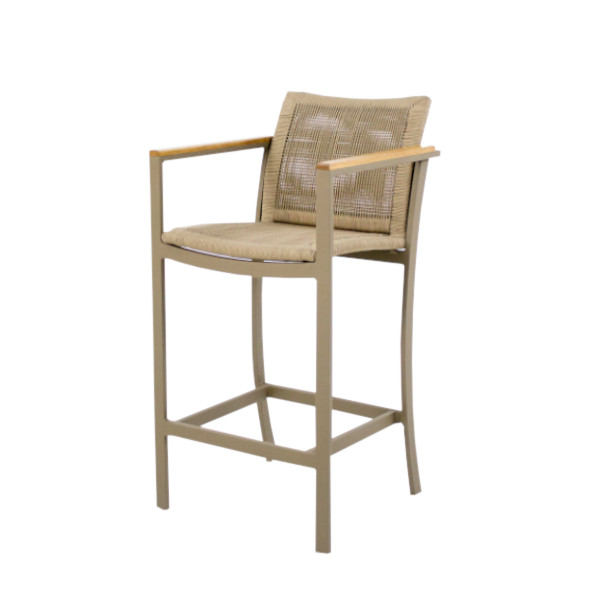 Banqueta Amélia c/ braços - <p>Banqueta com estrutura em alumínio, assento e encosto em corda náutica.</p>