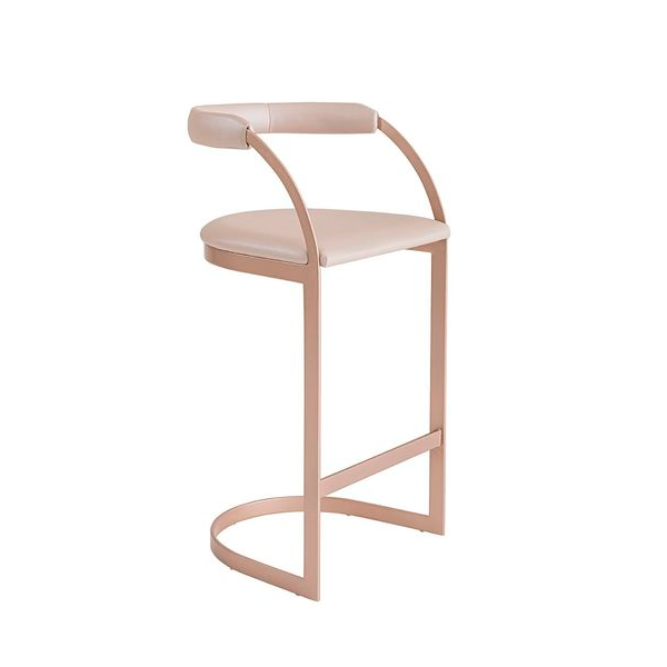 Banqueta Milliê - <p>Banqueta com estrutura em metal pintado, assento e encosto estofados.</p>
<p>Opção de cores para a base: rosê ou bronze.</p>