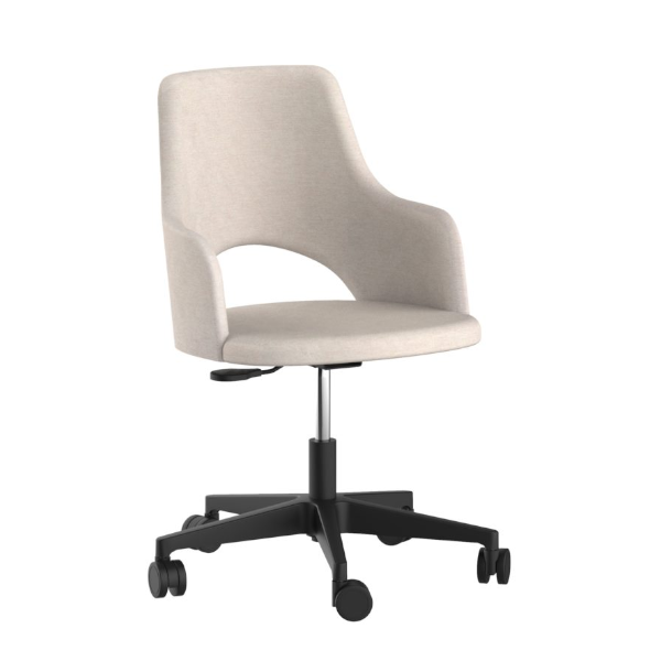 Cadeira Maya Office c/ braços - <p>Encosto e assento em MDF estofado, com espuma de boa densidade, revestido com tecido.</p>
<p>Base em nylon de alta resistência ou aço cromado. Rodízios de 65mm, em PU, excelente para uso em pisos frios, madeirados e sobre carpetes. Coluna com regulagem e sistema relax, possibilitando inclinar o encosto/assento, melhorando a ergonomia e o conforto durante o uso do produto.</p>