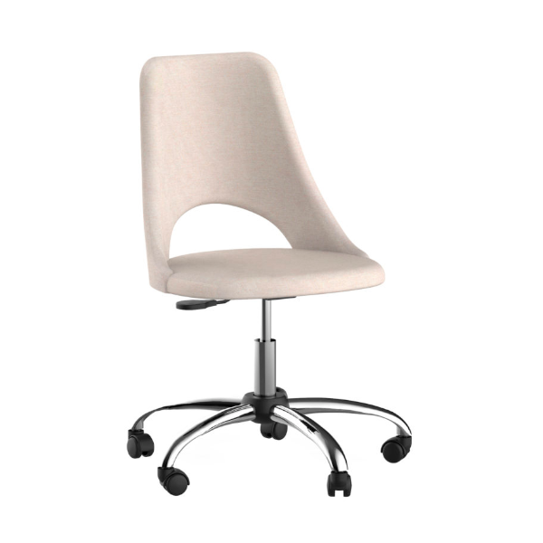 Cadeira Maya Office - <p>Encosto e assento em MDF estofado, com espuma de boa densidade, revestido com tecido.</p>
<p>Base em nylon de alta resistência ou aço cromado. Rodízios de 65mm, em PU, excelente para uso em pisos frios, madeirados e sobre carpetes. Coluna com regulagem e sistema relax, possibilitando inclinar o encosto/assento, melhorando a ergonomia e o conforto durante o uso do produto.</p>