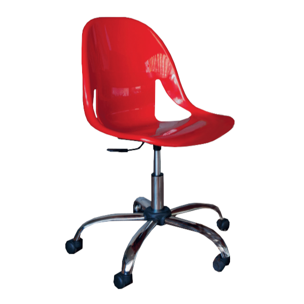 Cadeira Nina Giratória - <p>Cadeira giratória com estrutura em alumínio, assento e encosto liso.</p>
<p>A base conta com rodízios e ajuste de altura.</p>
<p>Diversas cores disponíveis.</p>