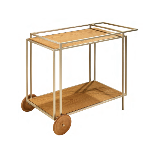 Carro bar Amsterdam - <p>Carro bar com estrutura em madeira MDF e acabamento em lâmina de madeira natural ou laqueado. Suas rodas são funcionais em madeira maciça.</p>