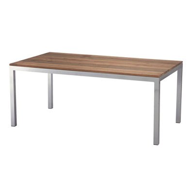 Mesa Berlin - <p>Mesa com estrutura em alumínio e tampo em madeira.</p>