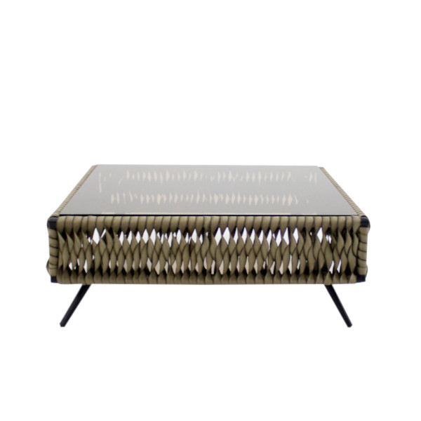Mesa central Elegant - <p>Mesa de centro com estrutura em alumínio, tampo em vidro e acabamento em corda náutica.</p>