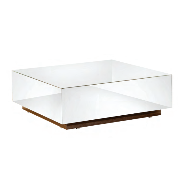 Mesa de centro Elegance - <p>Mesa de centro com estrutura em MDF revestido com espelhos. Acabamento em lâmina de madeira natural.</p>