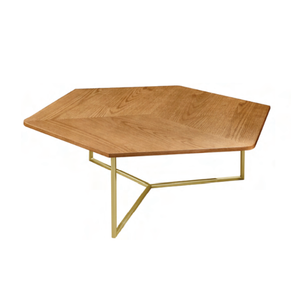 Mesa de centro Favo - <p>Mesa de centro com estrutura em metal e tampo MDF em marchateria com lâmina natural de madeira.</p>