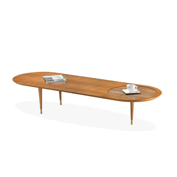 Mesa de centro Luna - <p>Mesa de centro com tampo em madeira. Pés amêndoa suave e ponteira dourado ouro.</p>
<p>Medidas: 160 x 60 x 35cm</p>
