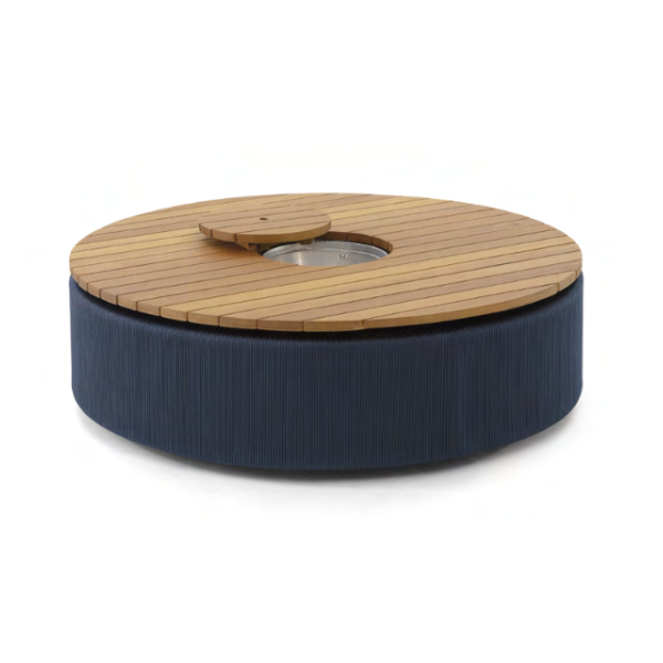Mesa de centro Ring com champanheira - <p>Mesa de centro com estrutura em corda Náutica. Tampo em madeira cumaru.</p>