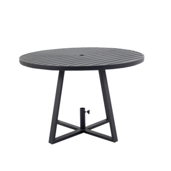 Mesa de Jantar Angra Alumínio - <p>Mesa de jantar com estrutura em alumínio. Tampo ripado.</p>
