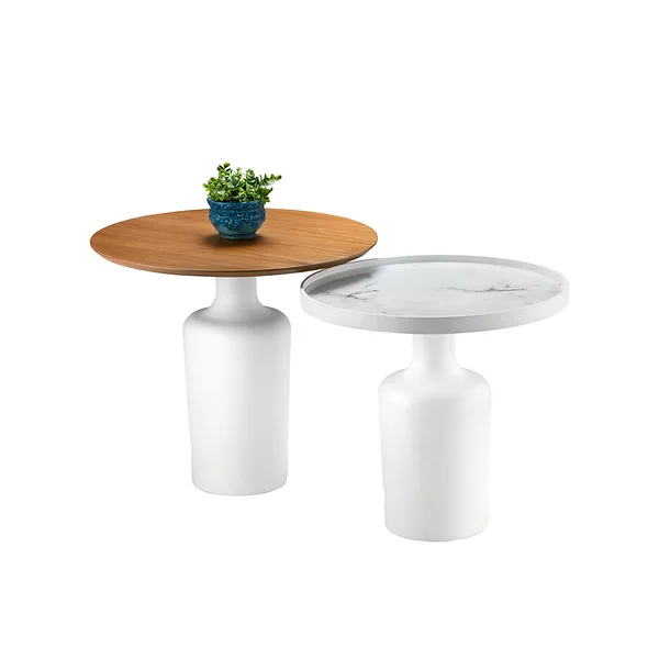 Mesa Lateral Dubai - <p>Mesa lateral com tampo em madeira ou vidro. Base branca fosca.</p>
<p>Medidas:<br />
Ø80 x 63cm<br />
Ø70 x 57cm</p>