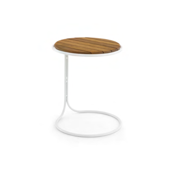 Mesa lateral Oio - <p>Mesa lateral com estrutura em metal e pintura eletrostática. Tampo em madeira cumaru.</p>