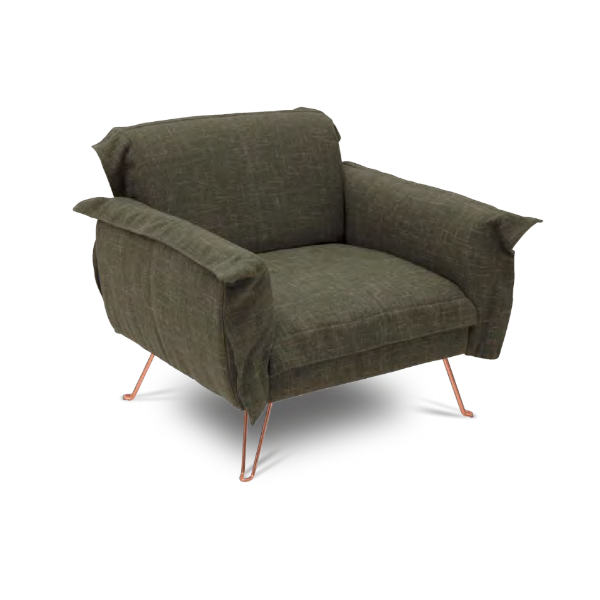 Poltrona CS - <p>Poltrona com assento e encosto com almofadas fixas e manta acrílica. Pés em aço carbono pintado ou banhado.</p>