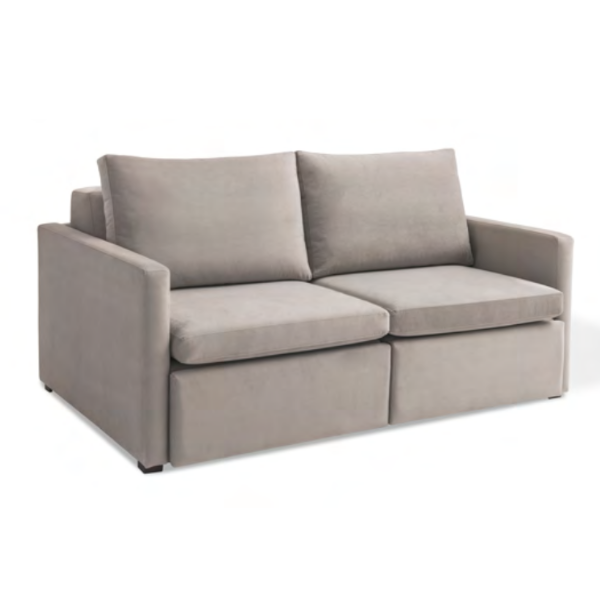 Sofá cama Barcelona - <p>Sofá cama com estrutura em alumínio, assento e encosto estofado.<br />
Opção de tamanho: Solteiro e Casal<br />
Base em madeira.</p>