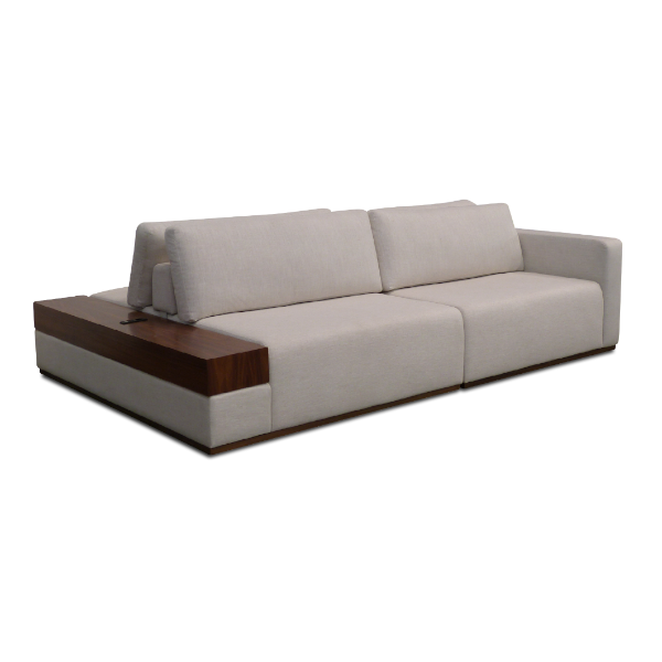 Sofá divisor Cayman - <p>Sofá divisor de ambientes com base em madeira tonalizada, assento com almofadas fixas e encosto com almofadas soltas.</p>
<p>Medidas: L x P x A cm</p>
<p>Diversas medidas disponíveis.</p>